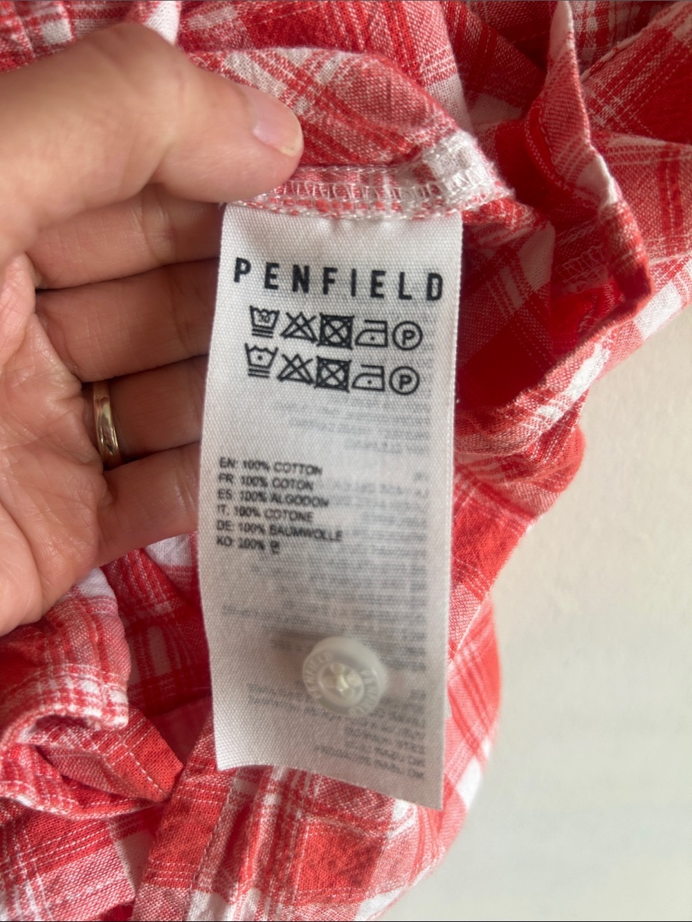Penfield Short Sleeve Plaid Button Down Orange White Top Size Small - Picture 9 of 9